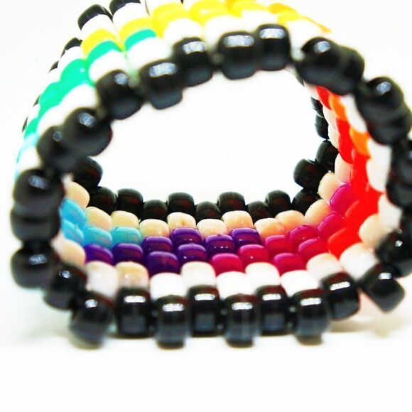 Stretchy Rainbow Kandi Cuff Beaded Handmade Bracelet with White and Black - Picture 6 of 9